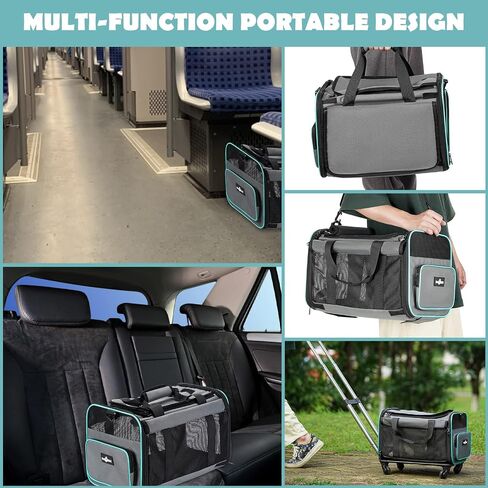 Rolling Pet Carrier with Wheels, Foldable Airline Approved Dog Carriers for Small Dogs and Cats, Cat Carrier on Wheels, Pet Travel Carrier for Flight Camping Outdoor in Kuwait
