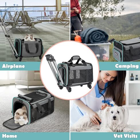 Rolling Pet Carrier with Wheels, Foldable Airline Approved Dog Carriers for Small Dogs and Cats, Cat Carrier on Wheels, Pet Travel Carrier for Flight Camping Outdoor in Kuwait