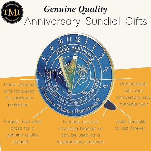 هدية الذكرى السنوية للمزولة الشمسية بمناسبة الذكرى السنوية الخامسة والأربعين لزفاف الياقوت 1978-2023 مع حامل بقاعدة. فكرة هدية للحديقة من النحاس المعاد تدويره لديكور المنزل مصنوعة يدويًا في المملكة المتحدة للآباء والأجداد والأصدقاء والأزواج in Kuwait