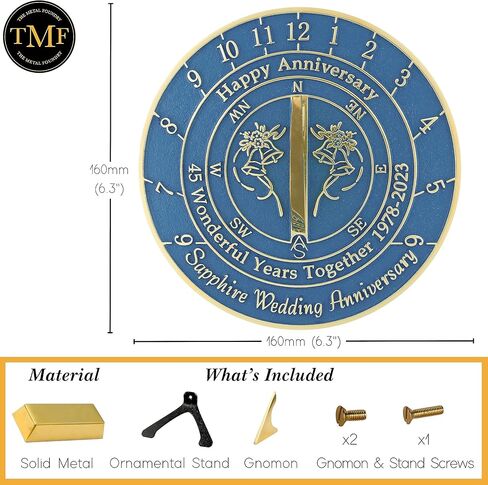 هدية الذكرى السنوية للمزولة الشمسية بمناسبة الذكرى السنوية الخامسة والأربعين لزفاف الياقوت 1978-2023 مع حامل بقاعدة. فكرة هدية للحديقة من النحاس المعاد تدويره لديكور المنزل مصنوعة يدويًا في المملكة المتحدة للآباء والأجداد والأصدقاء والأزواج in Kuwait