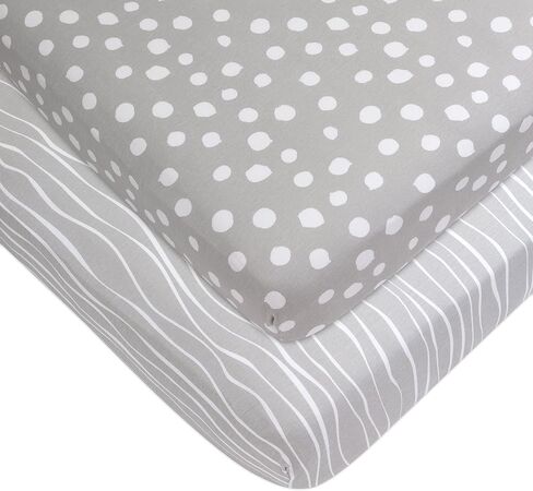Crib Sheet Set | Toddler Sheet Set 2 Pack 100% Jersey Cotton Grey and White Abstract Stripes and Dots by Ely's & Co in Saudi Arabia