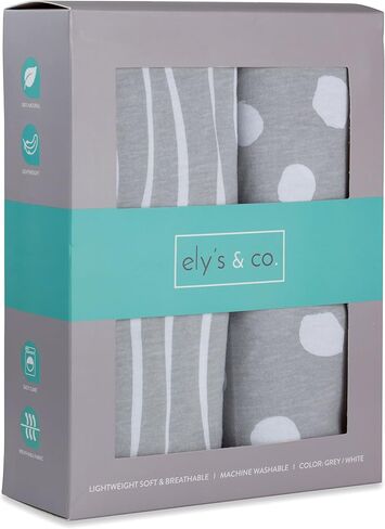 Crib Sheet Set | Toddler Sheet Set 2 Pack 100% Jersey Cotton Grey and White Abstract Stripes and Dots by Ely's & Co in Saudi Arabia