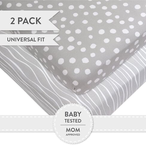 Crib Sheet Set | Toddler Sheet Set 2 Pack 100% Jersey Cotton Grey and White Abstract Stripes and Dots by Ely's & Co in Saudi Arabia