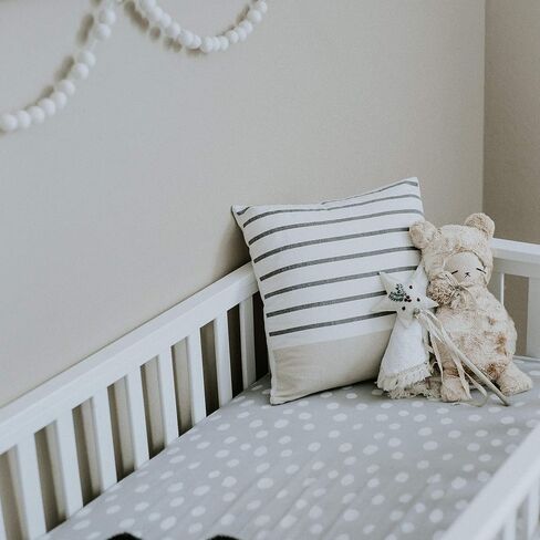 Crib Sheet Set | Toddler Sheet Set 2 Pack 100% Jersey Cotton Grey and White Abstract Stripes and Dots by Ely's & Co in Saudi Arabia