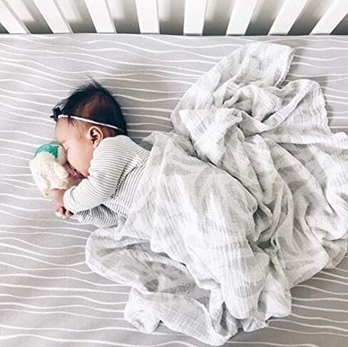 Crib Sheet Set | Toddler Sheet Set 2 Pack 100% Jersey Cotton Grey and White Abstract Stripes and Dots by Ely's & Co in Saudi Arabia