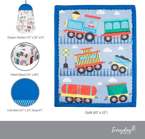EVERYDAY KIDS 4 Piece Girls Crib Bedding Set - Owls - Soft 100% Cotton Percale - Includes Quilt, Fitted Sheet, Dust Ruffle and Diaper Stacker - Nursery Bedding Set - Baby Crib Bedding Set in Kuwait