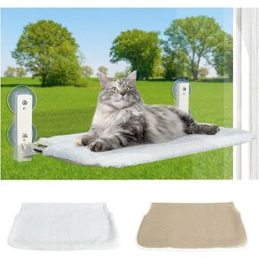 Cordless Folding Cat Window Perch, Cat Hammock for Window and Wall, with 4 Suction Cups, Sturdy Setal Frame for Glass Windows and Interior Walls (Grey Medium)