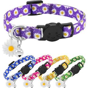 Cotton Breakaway Cat Collars Flowers Floral Daisy Kitten Collars, Safety Removable Kitty Collars with Daisy Pendant, Cute Cat Collar for Kittens for Female Cats Male Cats - Green Daisy Cat Collar in Kuwait