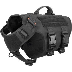 ICEFANG GN3 Tactical Dog Harness with 6X Buckle,Dog Molle Vest with Handle,3/4 Body Coverage,Hook and Loop Panel for ID Patch,No Pulling Front Clip (L (28"-35" Girth), Black)