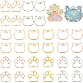 OLYCRAFT 24PCS Dog Paw Open Bezel Charms 29x32mm Alloy Dog Paw Frame Pendants Color-Lasting Hollow Resin Frames with Loop for Resin Jewelry Making – 6 Colors