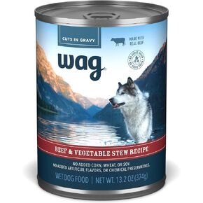 Amazon Brand - طعام الكلاب المعلب Wag Stew، وصفة لحم البقر والخضروات، علبة 13.2 أونصة (عبوة من 12 قطعة)