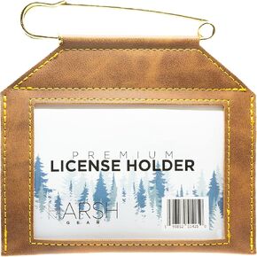 Weatherproof License Holder with Pin Included, Perfect for Hunting, Fishing, Archery Tags and Permits, Clear Window, Premium Quality Hand Stitched Synthetic Leather (Camo)