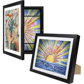 2-Pack Kids Artwork Frames Changeable 10x12.5 w Easels, Hangers, 2 Mats Fit 9x12, A4, 8.5x11 Picture Frame, Children Art Projects Kids Art Frames for Kids Artwork, Kids Art Frame for Kids Artwork