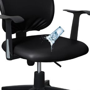 lygooh Waterproof Seat Covers Stretchable Desk Chair Cover Leather Computer Chair Slipcover Removable Washable Rotating Chair Covers for Rotating Office Chair Seat (Black, Chair Seat Cover)