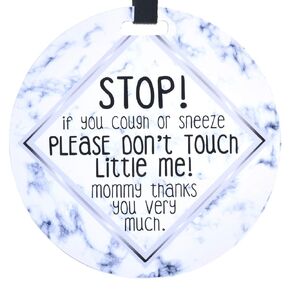 THREE LITTLE TOTS Marble Please Don't Touch Little Me Baby Car Seat Sign or Stroller Tag EMERGENCY CONTACT ON BACK  CPSIA Safety Tested in Kuwait