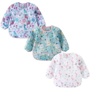 3 Pack Long Sleeve Bib,Baby Smock for Eating 6-30 Months Reusable Shirt Bibs for Babies Toddler in Saudi Arabia