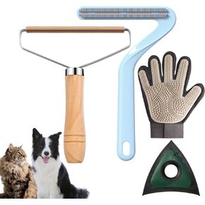 Duuclume 4 قطع أداة إزالة شعر الحيوانات الأليفة مع قفاز للعناية، مزيل شعر فعال للقطط والكلاب المثلث للبقع العمياء، أداة إزالة التنظيف قابلة لإعادة الاستخدام للأريكة وغسيل الملابس والسجاد والأثاث in Kuwait