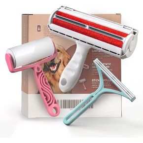 أسطوانة إزالة شعر الحيوانات الأليفة من LIJIU® مكونة من 3 عبوات لتنظيف شعر القطط والكلاب على القماش والأثاث والأريكة والسجاد والسرير وما إلى ذلك. (تحتوي على أسطوانة قابلة لإعادة الاستخدام وبكرة الوبر اللاصقة ومكشطة شعر الحيوانات الأليفة) in Kuwait