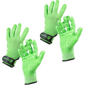 Handson Pet Grooming Gloves - #1 Ranked, Award-Winning Cat, Dog & Horse Hair Remover Gloves - Bathing, Shedding & Massaging Tool - Gentle Brush for Long & Short Fur (2 Pairs, Green, Large)