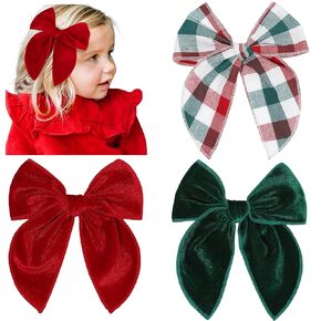 DEEKA Large Christmas Fable Hair Bows 3 PCS Hair Bow Clips for Toddler Girls Fabric Christmas Hair Accessories for Little Girls Kids (Corduroy Red & White+Plaid) in Kuwait