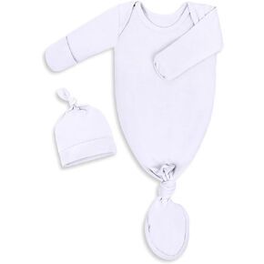 فستان Mikccer للأطفال حديثي الولادة معقود من عمر 0 ​​إلى 6 أشهر، ملابس نوم فائقة النعومة بأكمام طويلة للفتيات والفتيان، ملابس مستشفى للمنزل مع قبعة بيضاء in Kuwait