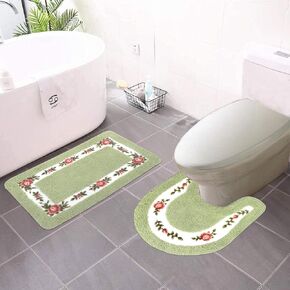 ABREEZE Floral Rose Bathroom Rugs Set 2 Piece,Microfiber Bath Shower Mat and U-Shaped Toilet Rug Non-Skid Absorbent Shaggy Toilet Floor Rug,Mocha in Kuwait