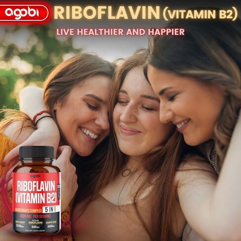 أغوبي 5 في 1 ريبوفلافين فيتامين ب2-6100 ملغ للشعر والبشرة وصحة الأظافر وإنتاج الطاقة والمناعة - بالإضافة إلى جذر البنجر وبذور العنب ومصباح الثوم والأشواغاندا - 120 كبسولة لمدة شهرين in Kuwait