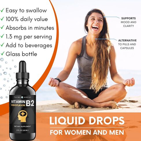 قطرات سائلة من فيتامين ب2 ريبوفلافين من ثينك أبوف - مكمل فيتامين ب2 - 2 أونصة 60 مل - للرجال والنساء in Kuwait
