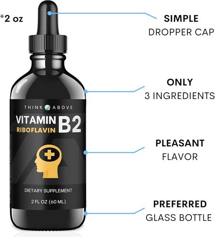 قطرات سائلة من فيتامين ب2 ريبوفلافين من ثينك أبوف - مكمل فيتامين ب2 - 2 أونصة 60 مل - للرجال والنساء in Kuwait