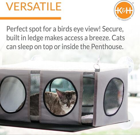 K&H Pet Products EZ Mount Townhouse Window Sill Cat Bed، أرجوحة قطط لنافذة قطط جثم رف قطط، جثم نافذة قط قوي للقطط الكبيرة، سرير نافذة قطط، أثاث قطط، أرجوحة نافذة قطط رمادي/أسود in Kuwait