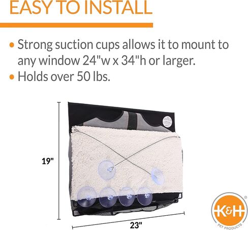 K&H Pet Products EZ Mount Townhouse Window Sill Cat Bed، أرجوحة قطط لنافذة قطط جثم رف قطط، جثم نافذة قط قوي للقطط الكبيرة، سرير نافذة قطط، أثاث قطط، أرجوحة نافذة قطط رمادي/أسود in Kuwait