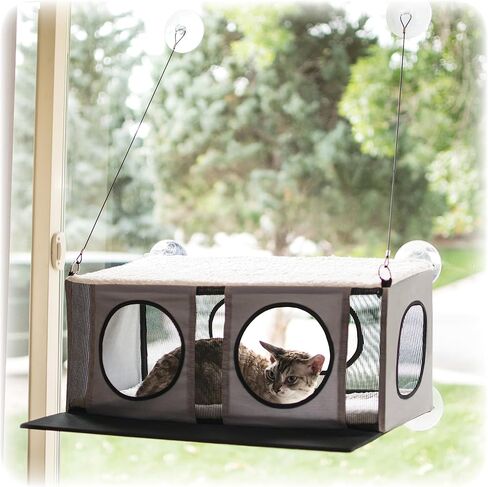 K&H Pet Products EZ Mount Townhouse Window Sill Cat Bed، أرجوحة قطط لنافذة قطط جثم رف قطط، جثم نافذة قط قوي للقطط الكبيرة، سرير نافذة قطط، أثاث قطط، أرجوحة نافذة قطط رمادي/أسود in Kuwait