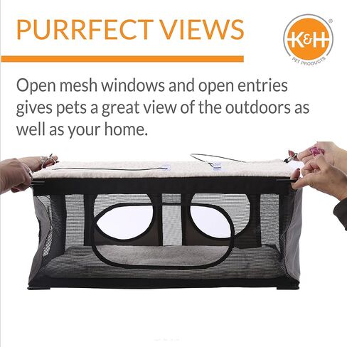 K&H Pet Products EZ Mount Townhouse Window Sill Cat Bed، أرجوحة قطط لنافذة قطط جثم رف قطط، جثم نافذة قط قوي للقطط الكبيرة، سرير نافذة قطط، أثاث قطط، أرجوحة نافذة قطط رمادي/أسود in Kuwait