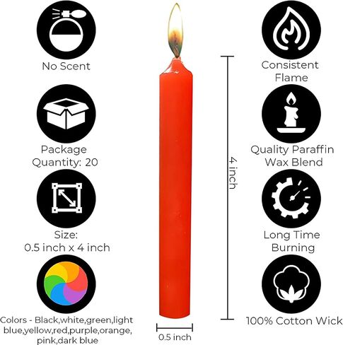 Dinil – 20 Assorted Color Spell/Chime Candles – Premium Mini Taper Candles for Rituals, Prayer, Birthdays, Meditation, Altar, Spells, Chime Candles - 4 Inch Tall (Multi-Colored) in Saudi Arabia