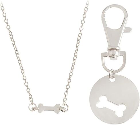 Meiligo® Fashion 2 Pcs Best Friends Friendship Gold Silver Dog Bone Charm Tag Necklace Key Chain Owner and Dog Jewelry Matching Pet Collar Key Chain Pendant in Saudi Arabia