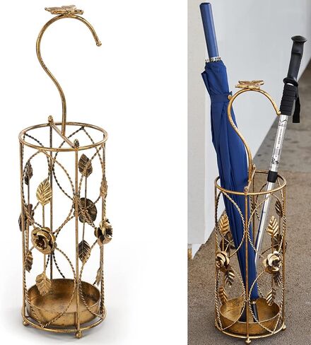 رفوف مظلة من اتش ال كيو ام اف اتش تي - حامل مظلة معدني ذهبي مع صينية تنقيط قابلة للازالة لديكور مدخل المنزل، عصا المشي وتخزين المظلة (رفوف المظلات-C) in Kuwait