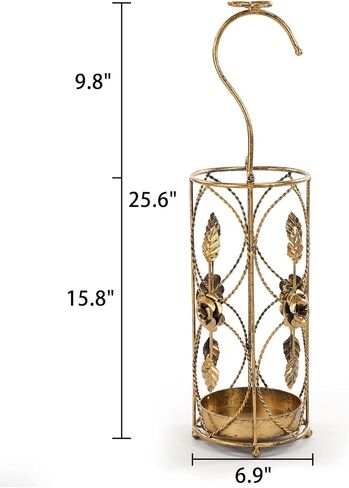 رفوف مظلة من اتش ال كيو ام اف اتش تي - حامل مظلة معدني ذهبي مع صينية تنقيط قابلة للازالة لديكور مدخل المنزل، عصا المشي وتخزين المظلة (رفوف المظلات-C) in Kuwait