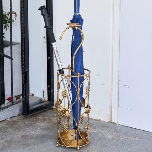 رفوف مظلة من اتش ال كيو ام اف اتش تي - حامل مظلة معدني ذهبي مع صينية تنقيط قابلة للازالة لديكور مدخل المنزل، عصا المشي وتخزين المظلة (رفوف المظلات-C) in Kuwait