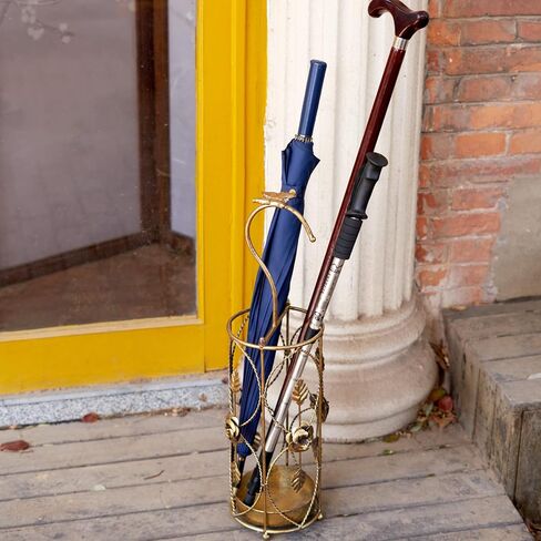 رفوف مظلة من اتش ال كيو ام اف اتش تي - حامل مظلة معدني ذهبي مع صينية تنقيط قابلة للازالة لديكور مدخل المنزل، عصا المشي وتخزين المظلة (رفوف المظلات-C) in Kuwait