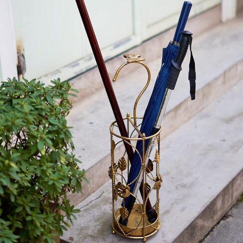 رفوف مظلة من اتش ال كيو ام اف اتش تي - حامل مظلة معدني ذهبي مع صينية تنقيط قابلة للازالة لديكور مدخل المنزل، عصا المشي وتخزين المظلة (رفوف المظلات-C) in Kuwait