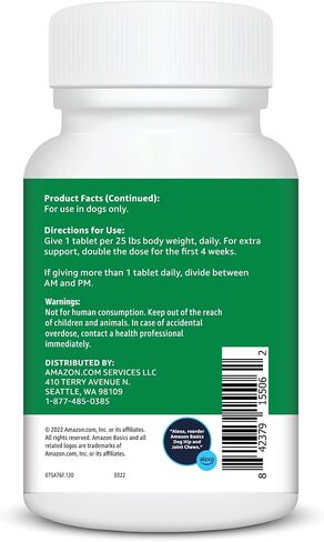 Amazon Basics Dog Hip & Joint Daily Chewable Tablets, with Glucosamine, MSM, and Chondroitin, Duck Flavored, 120 Count (Previously Solimo) in Kuwait