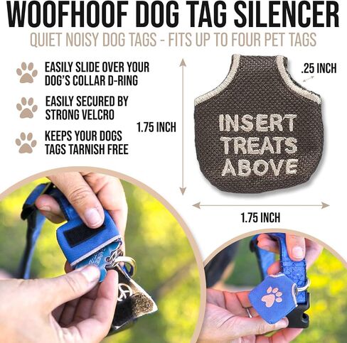 Woofhoof Dog Tag Silencer, Black Pawprint - Quiet Noisy Pet Tags - Fits Up to Four Pet IDs - Dog Tag Cover Protects Metal Pets IDs, Made of Durable Nylon, Universal Fit, Machine Washable in Kuwait