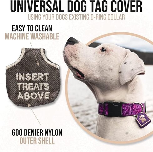 Woofhoof Dog Tag Silencer, Black Pawprint - Quiet Noisy Pet Tags - Fits Up to Four Pet IDs - Dog Tag Cover Protects Metal Pets IDs, Made of Durable Nylon, Universal Fit, Machine Washable in Kuwait