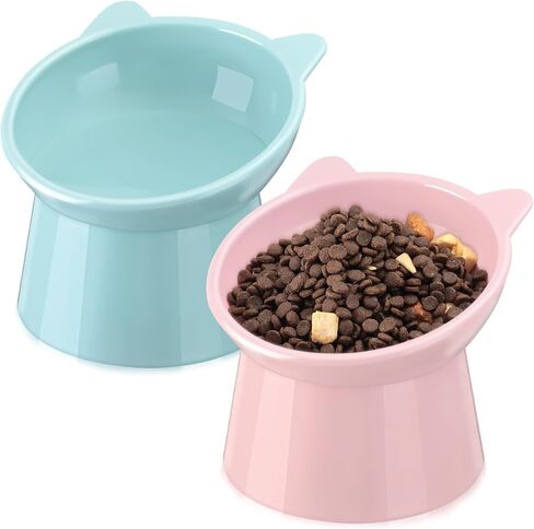 Zhehao 2 Pcs Elevated Cat Bowl Set, Tilted 15°, Cat Ears, Black in Kuwait