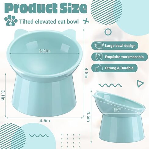 Zhehao 2 Pcs Elevated Cat Bowl Set, Tilted 15°, Cat Ears, Black in Kuwait