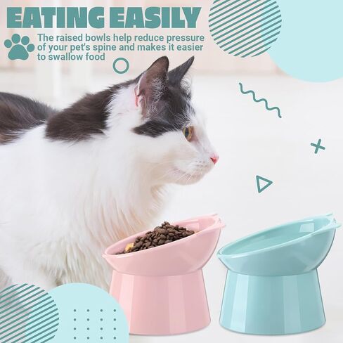 Zhehao 2 Pcs Elevated Cat Bowl Set, Tilted 15°, Cat Ears, Black in Kuwait