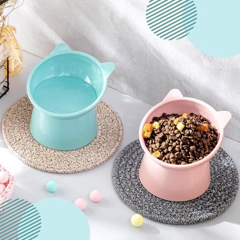 Zhehao 2 Pcs Elevated Cat Bowl Set, Tilted 15°, Cat Ears, Black in Kuwait