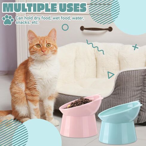 Zhehao 2 Pcs Elevated Cat Bowl Set, Tilted 15°, Cat Ears, Black in Kuwait