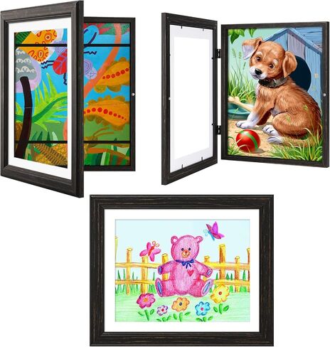 3 Pack Kids Art Frames Black, Rustic Woodgrain 8.5x11in Kids Artwork Frame Changeable Front Opening Without Mat, Children Art Storage Picture Frame Hold 50Pcs Crafts, Drawing, Art Projects, Schoolwork in Kuwait
