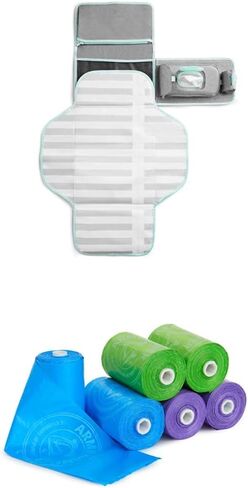 Munchkin Portable Changing Pad – Lightweight and Compact Baby Diaper Changing Mat with Silver-Ion Technology, Includes 12 Diaper Disposal Bags, Grey in Saudi Arabia